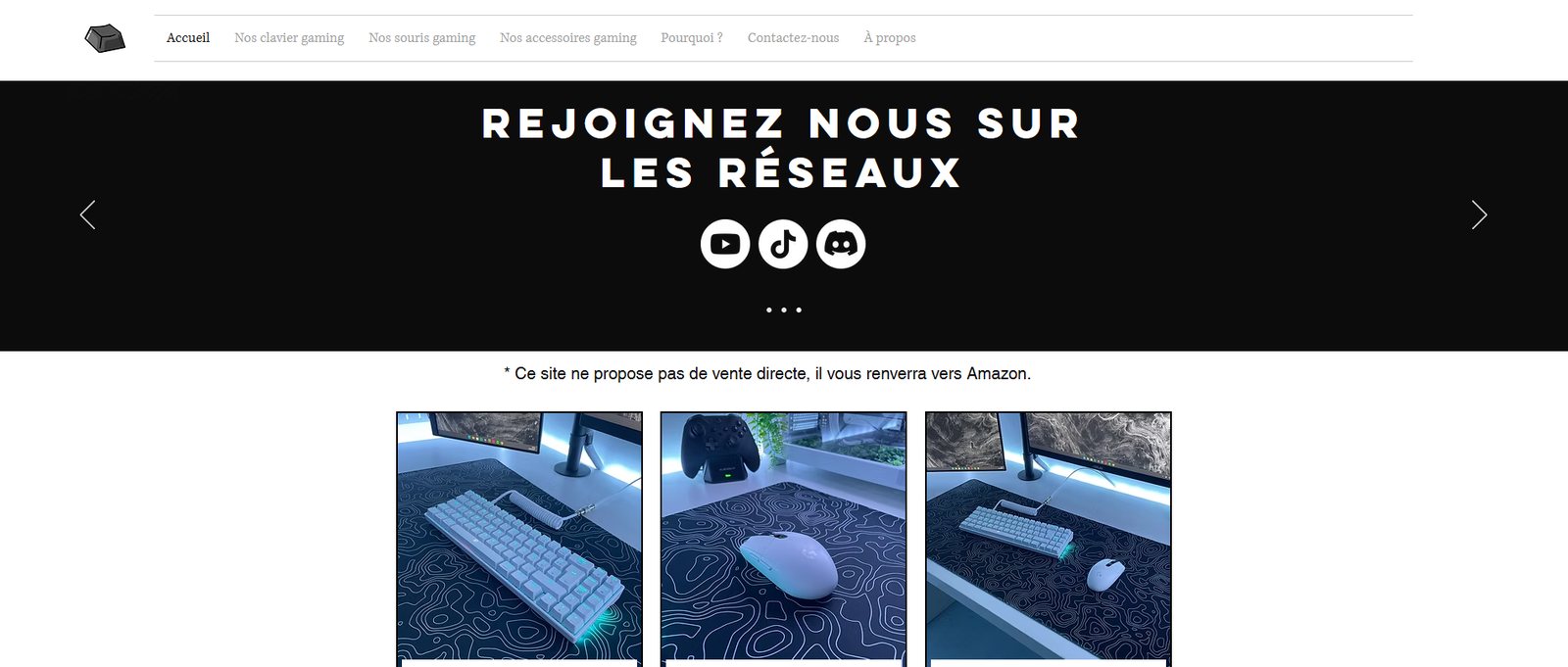 Mon site d’affiliation : claviers, souris et accessoires gaming, avec mes propres photos produit.